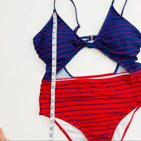 HOT WATER Fiesta Red & French Blue Stripe High-Waist Monokini XL - Picture 11 of 13